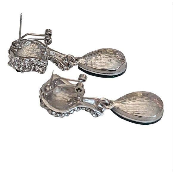 Panther Rhinestone Blue Lucite Dangle  Pierced Lever Back Earrings, K256 - Picture 5 of 9